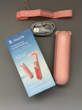 Cute Pink 3 in 1 Portable Handheld Fan, power bank and flashlight